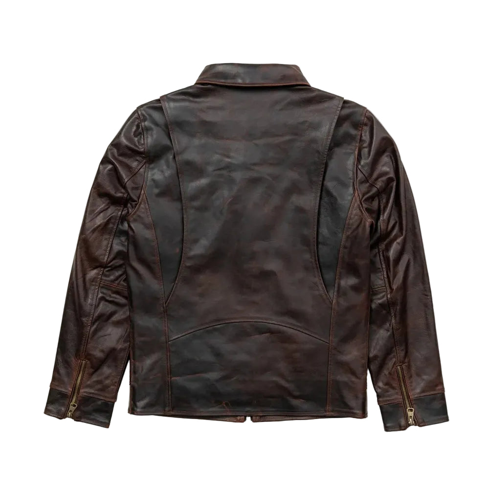 Brown cowhide leather aviator jacket for men
