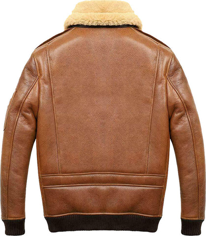 Brown cowhide leather flight jacket for men
