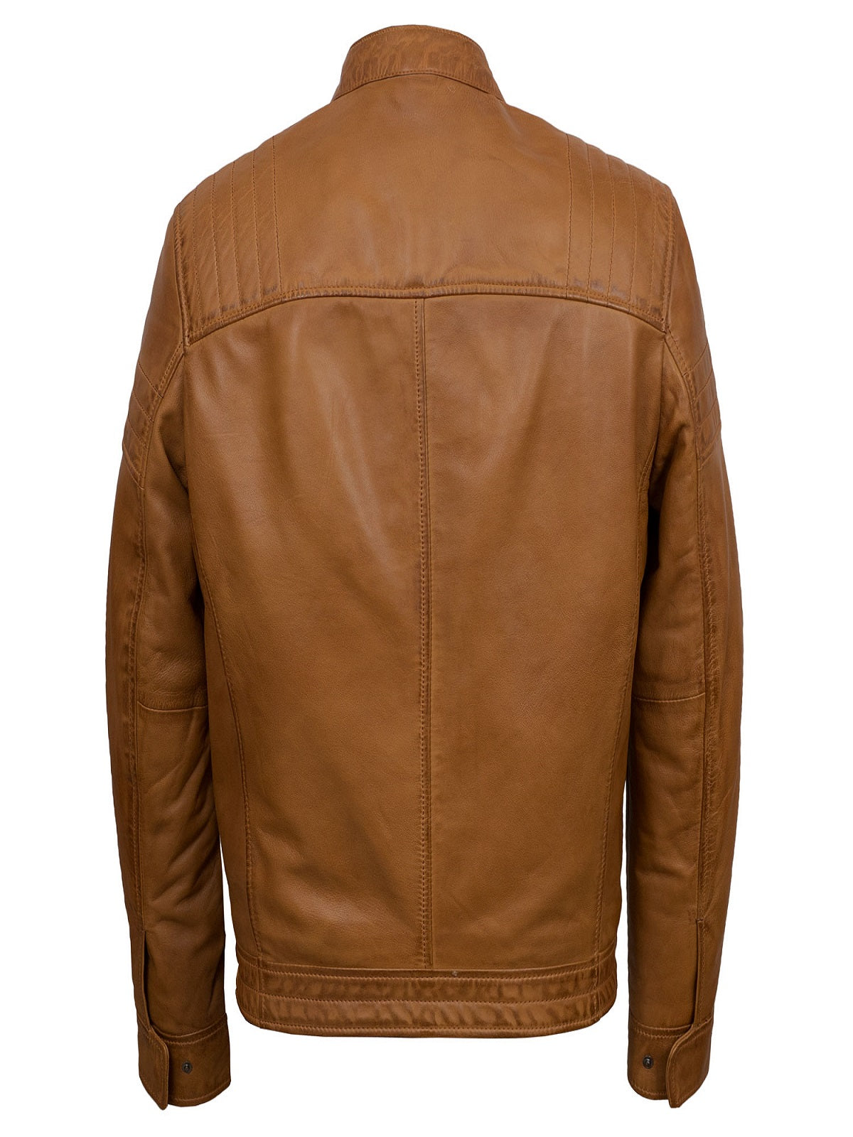 Brown faux leather biker jacket for men
