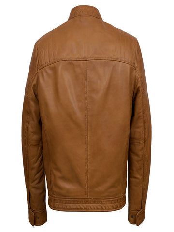 Brown faux leather biker jacket for men
