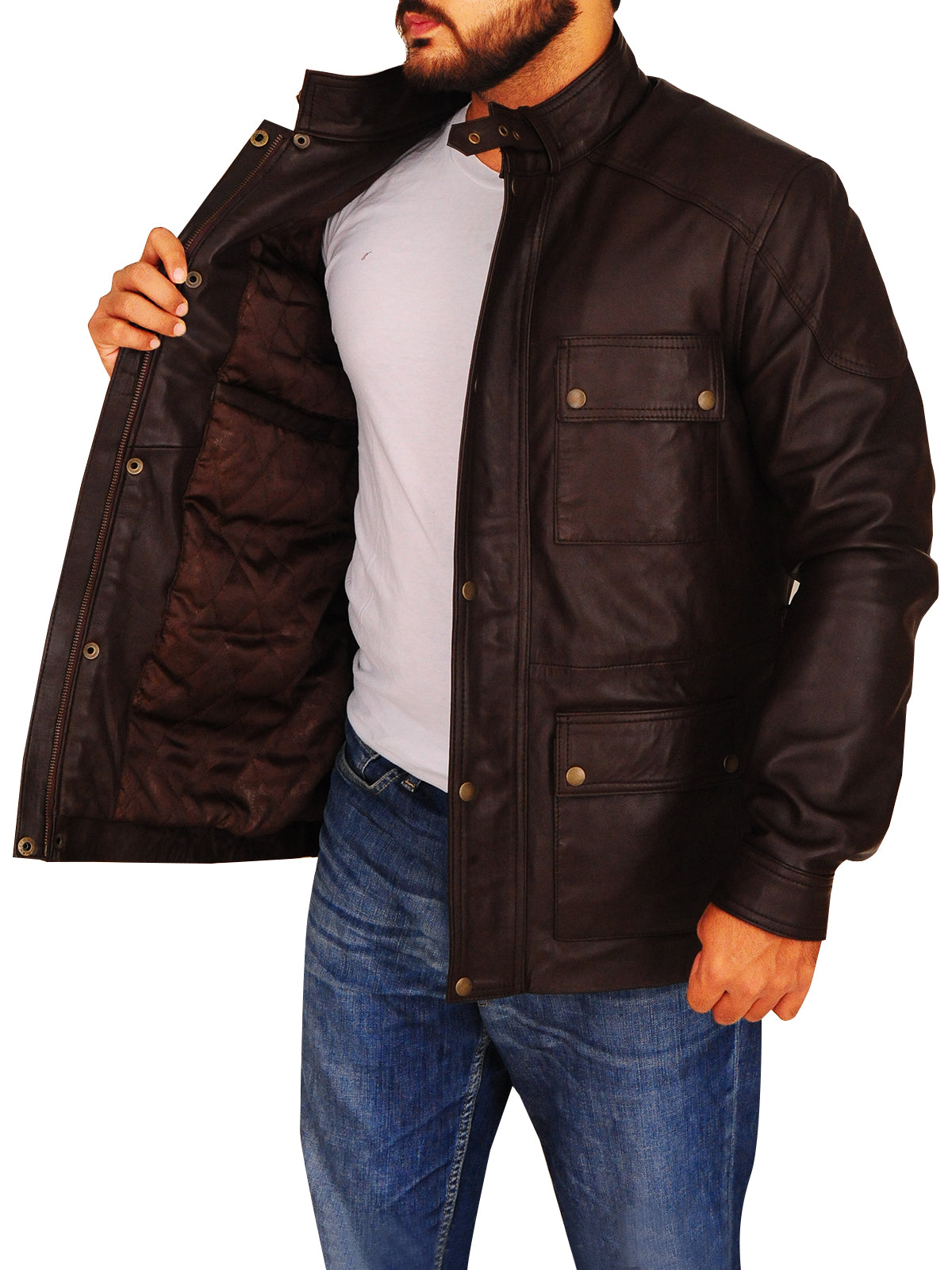 Brown field jacket with inside and outside pockets