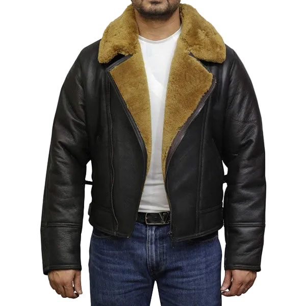 Brown fleece lined leather jacket for men
