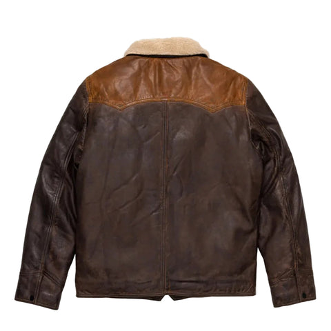 men’s two-tone cowhide leather western jacket side angle