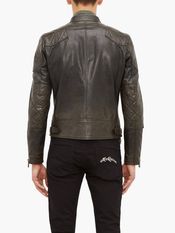 Brown leather biker jacket for men
