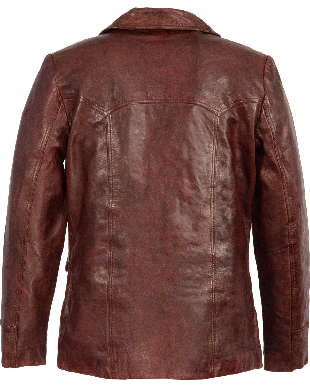 Brown leather car coat for men with button front
