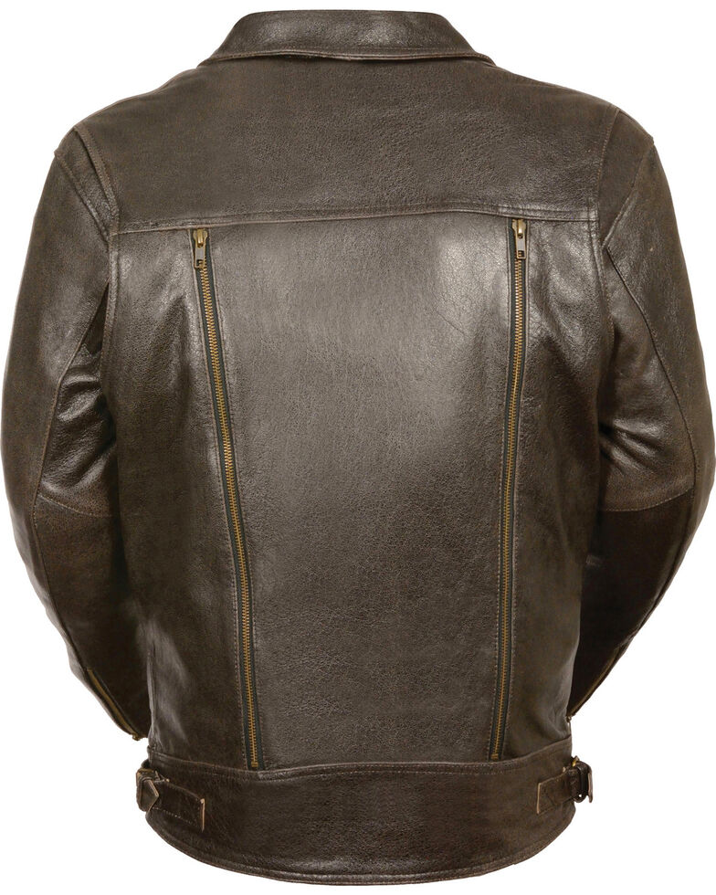 Brown leather motorbike jacket with thermal liner
