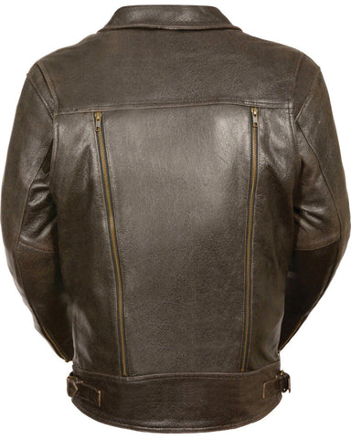 Brown leather motorbike jacket with thermal liner
