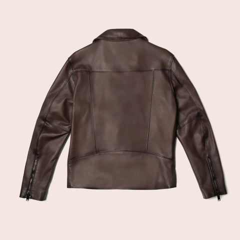 men's brown leather racer jacket leif back view