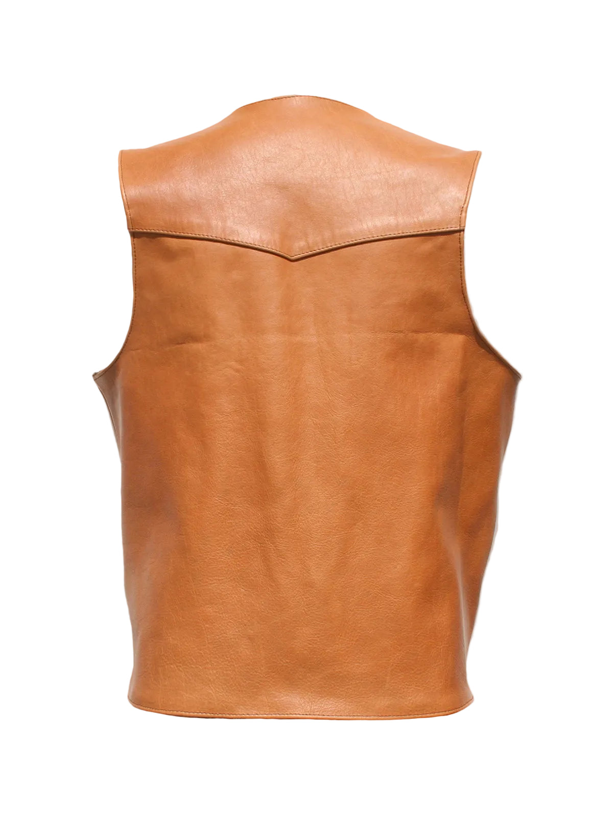 Brown leather waistcoat for men with V-neck collar
