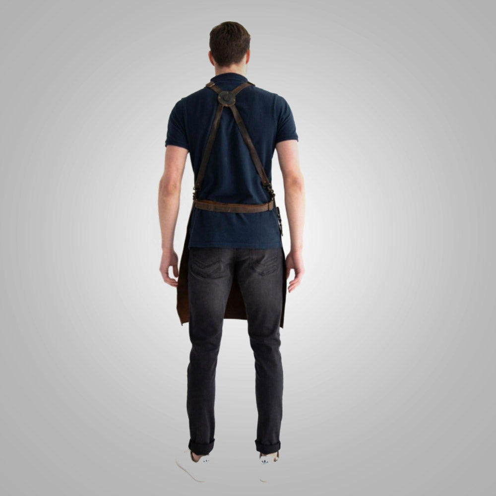 Brown leather workshop apron for men
