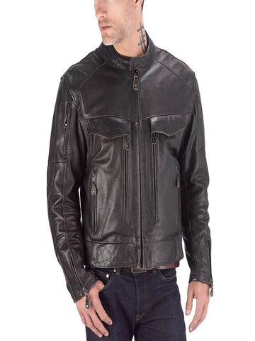 Brown pure leather moto jacket for men