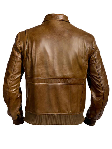 Brown pure leather zip jacket for men
