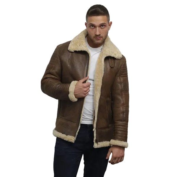 men’s brown sheepskin leather aviator jacket additional product view