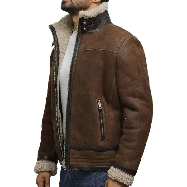 Brown sheepskin leather jacket for men
