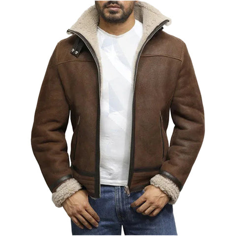 Brown sheepskin leather jacket for men

