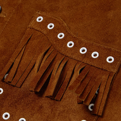 men's brown fringe suede leather jacket damon side angle