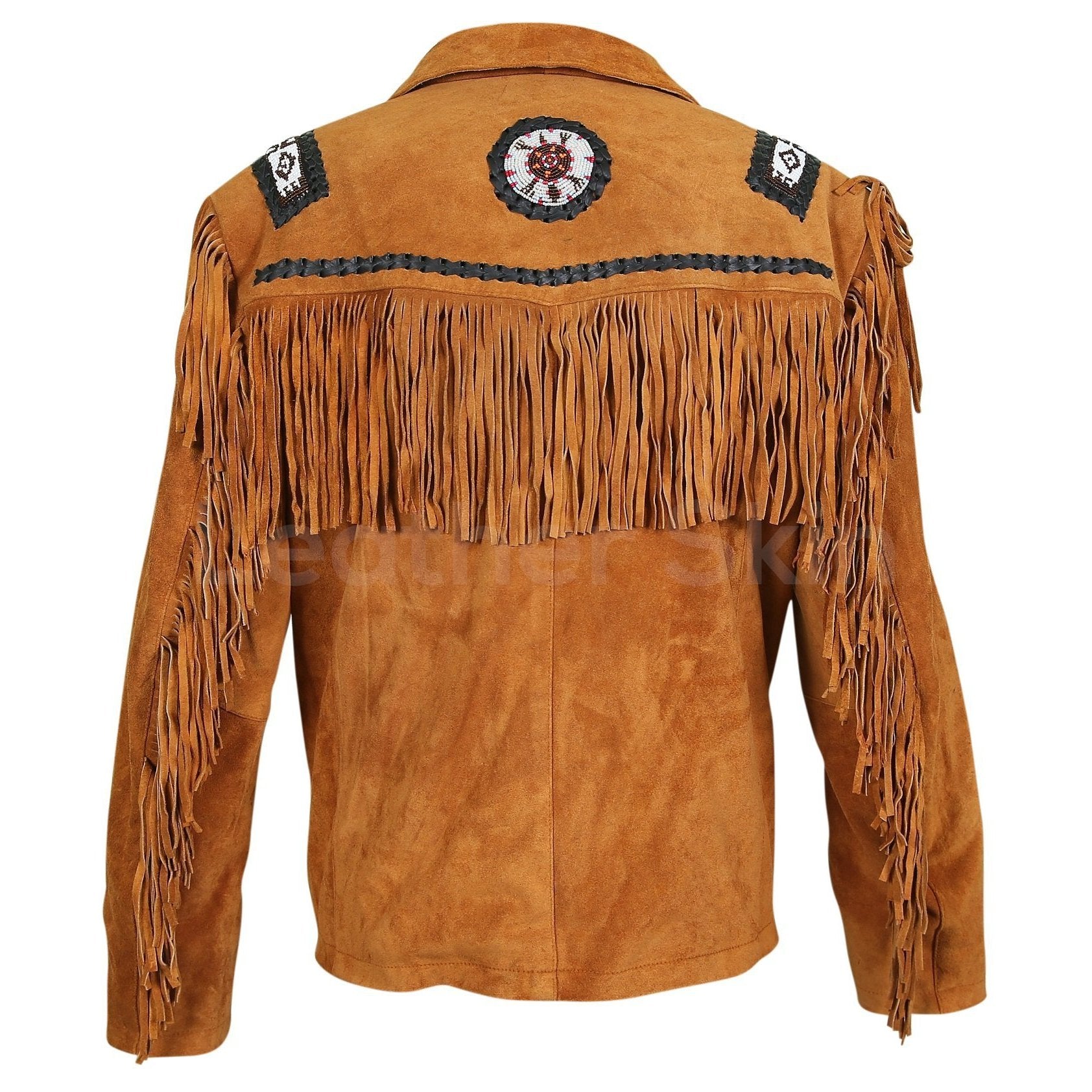 men's brown fringe suede leather jacket brenner detail close up