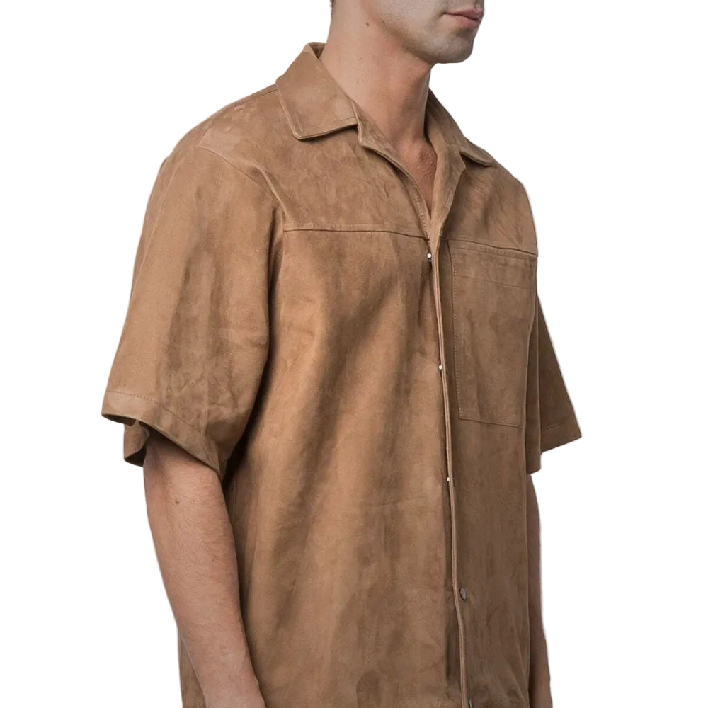 men's brown leather shorts marlow back view