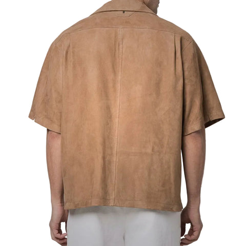 men's brown leather shorts marlow side angle