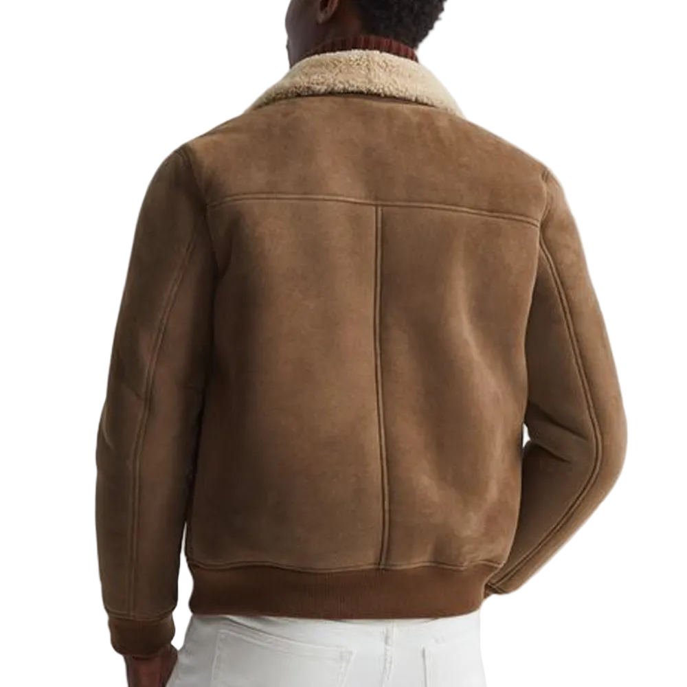 Brown suede sheepskin bomber jacket for men
