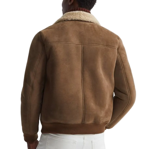 Brown suede sheepskin bomber jacket for men
