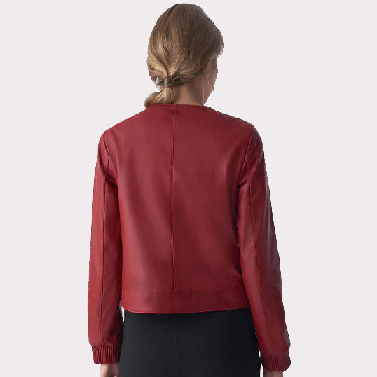 Burgundy Leather Jacket for Women - Chic Studs Closure - AMSEL LEATHERS