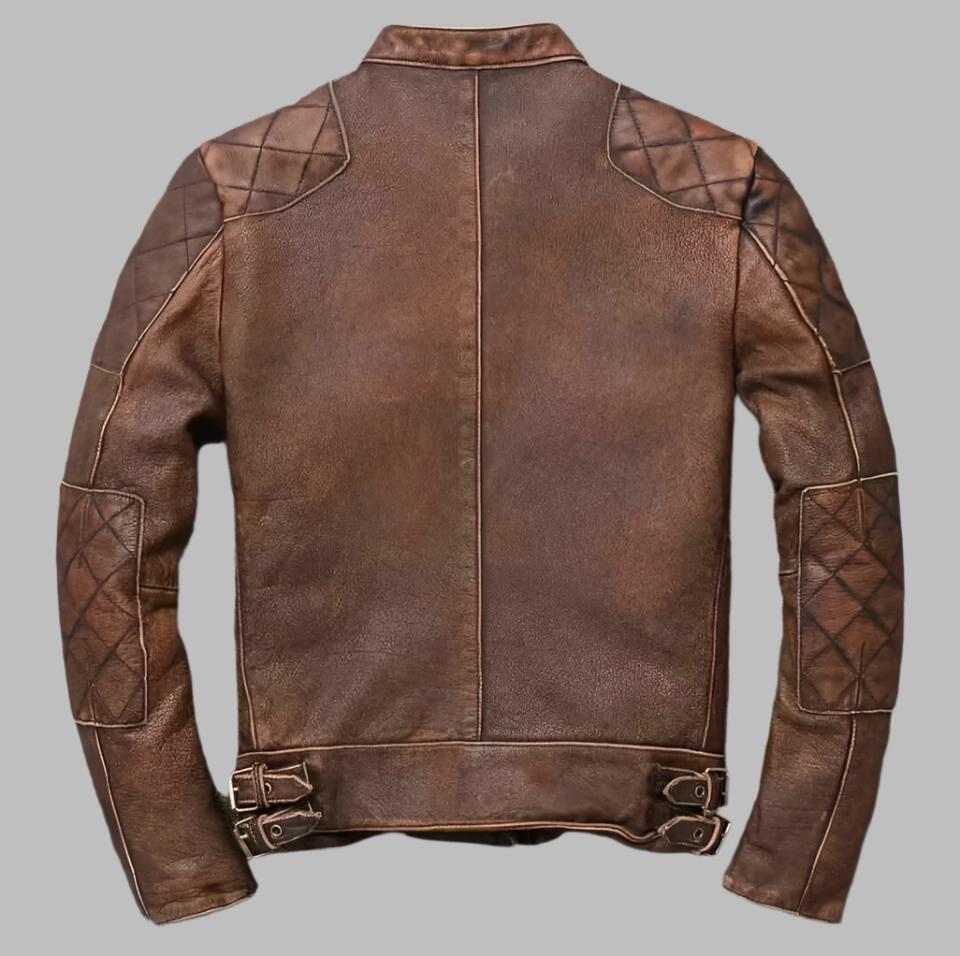 Men’s Distressed Brown Leather Cafe Racer Biker Jacket - AMSEL LEATHERS