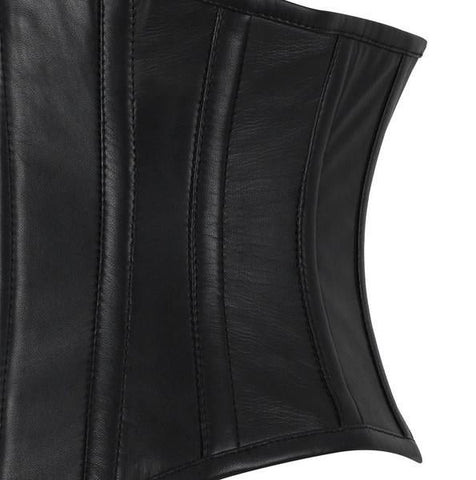 • waist training leather corset side angle
