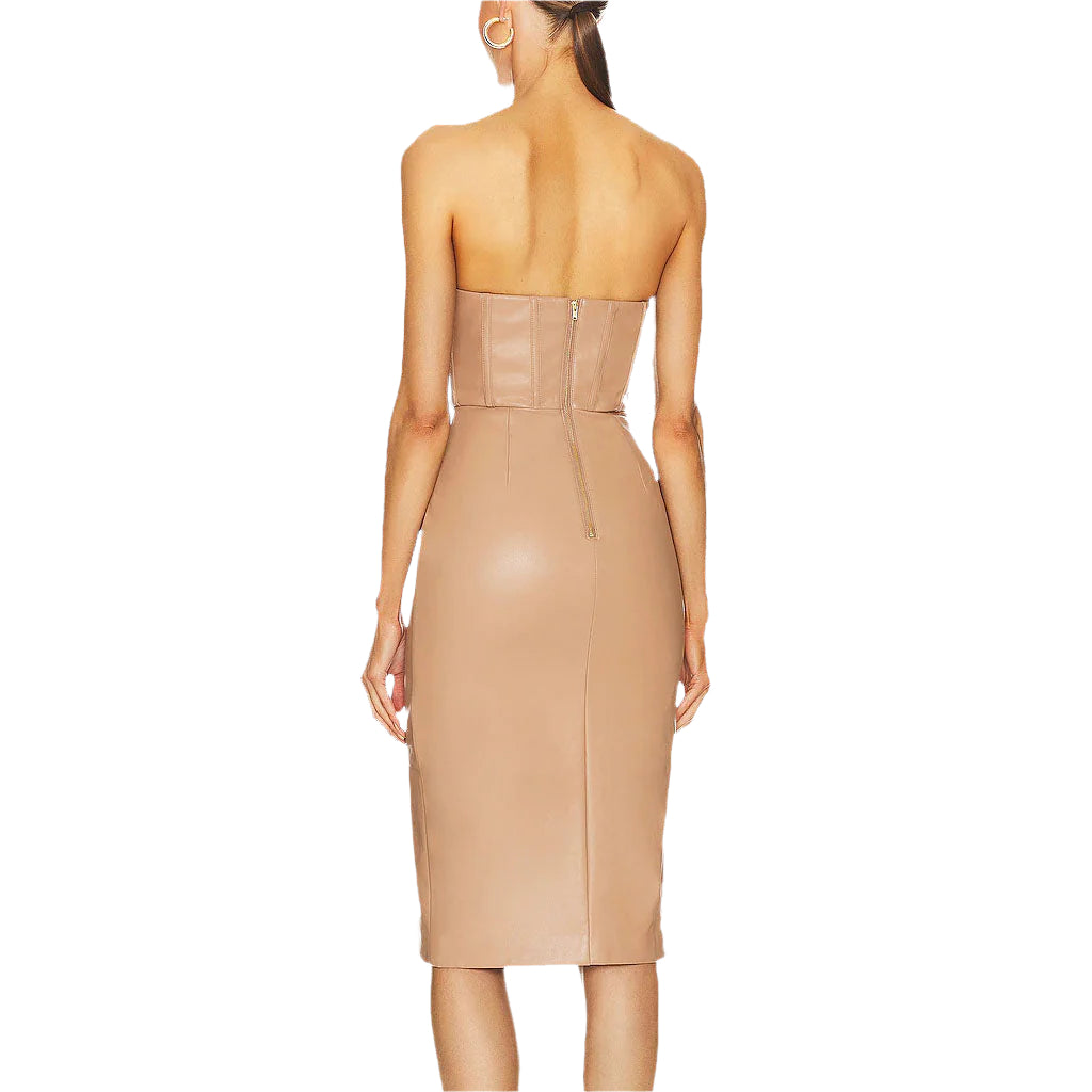 Camel Cutout Leather Dress for Women - Sizzling Style - AMSEL LEATHERS