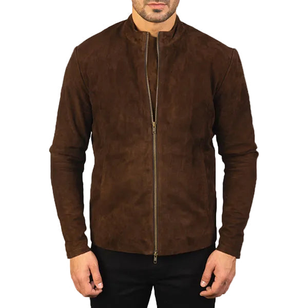• charcoal mocha suede biker jacket mens front view
