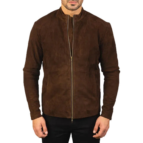 • charcoal mocha suede biker jacket mens front view
