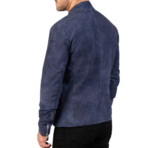 • goatskin suede texture navy jacket
