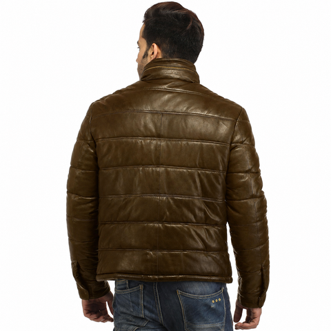 Men’s Brown Lamb Leather Puffer Jacket