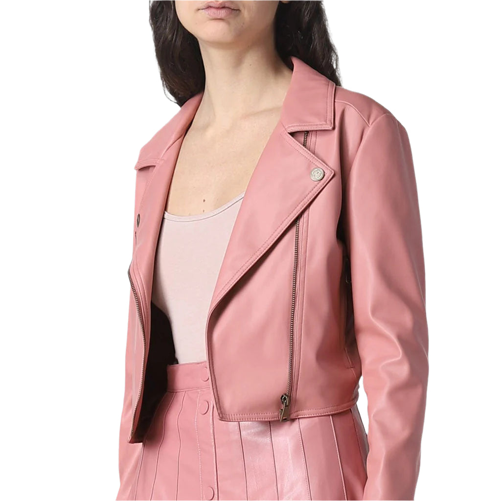 Chic Pink Minimalist Leather Jacket - Patel Collection - AMSEL LEATHERS