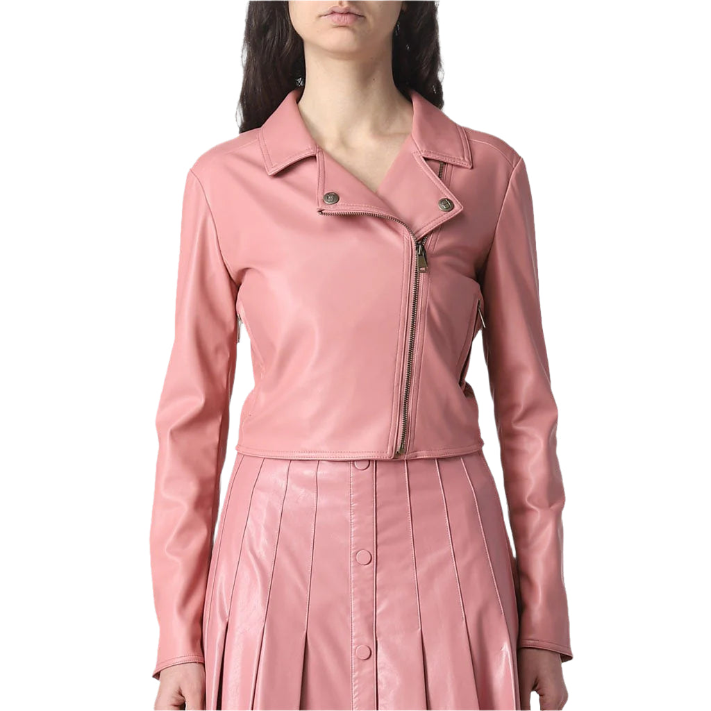 Chic Pink Minimalist Leather Jacket - Patel Collection - AMSEL LEATHERS