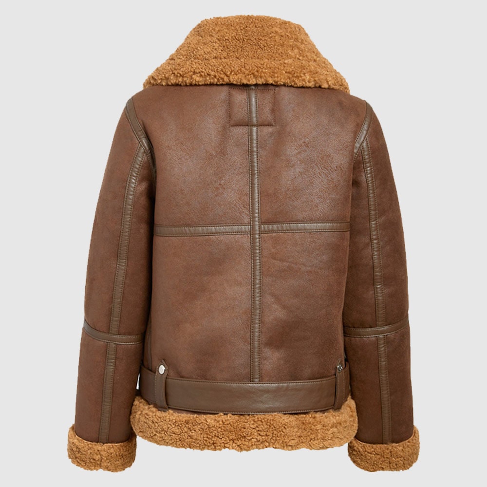 Women B3 Brown Shearling Bomber Leather Jacket - AMSEL LEATHERS