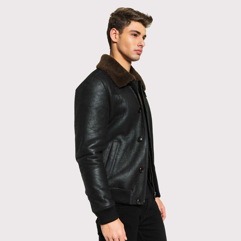 Classic Men's Tobacco Brown Shearling Jacket - College Style - AMSEL LEATHERS