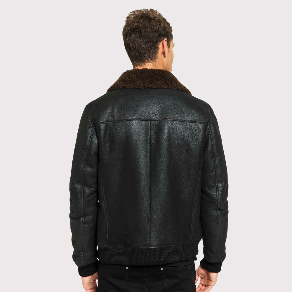 Classic Men's Tobacco Brown Shearling Jacket - College Style - AMSEL LEATHERS