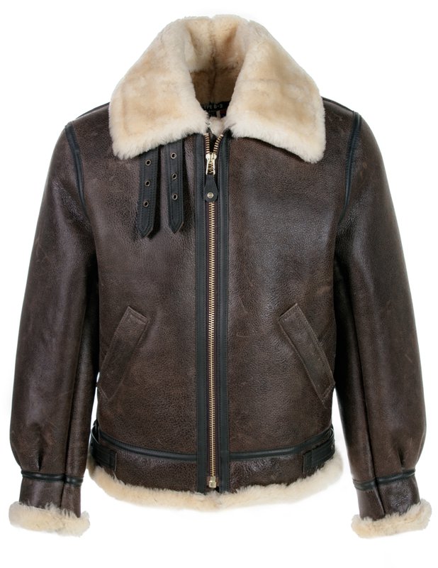 • b3 sheepskin bomber jacket mens front view
