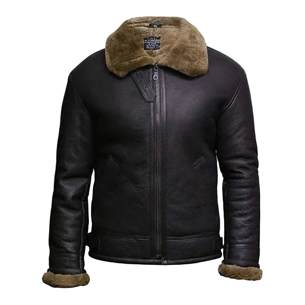 Classic aviator shearling jacket with thick fur lining