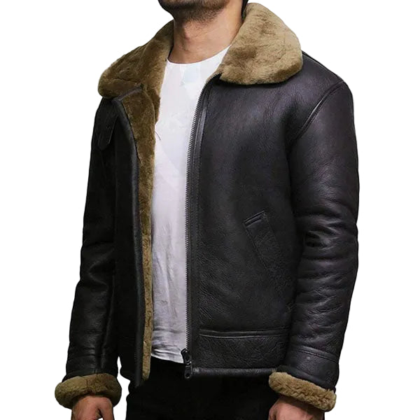Classic aviator shearling jacket with thick fur lining