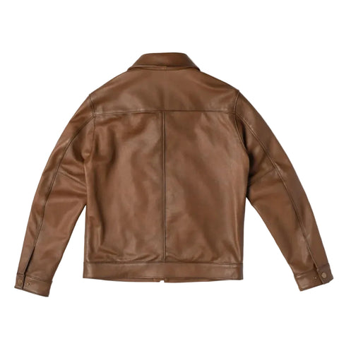 men’s brown cowhide leather jacket side angle