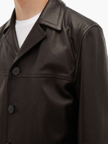 men's brown leather leather coat cassian back view