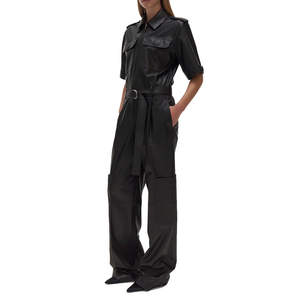 Classy Black Baggy Leather Jumpsuit for Winter 2024 - AMSEL LEATHERS