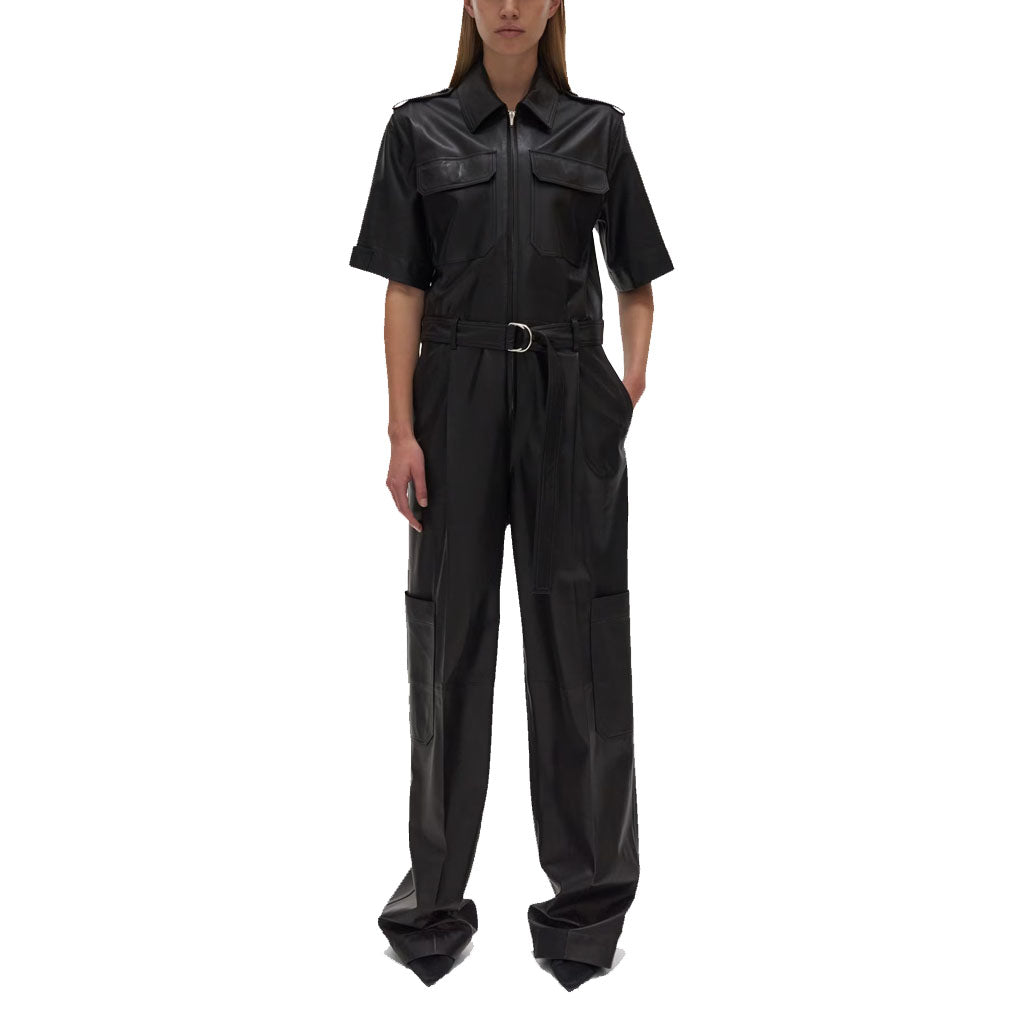 Classy Black Baggy Leather Jumpsuit for Winter 2024 - AMSEL LEATHERS