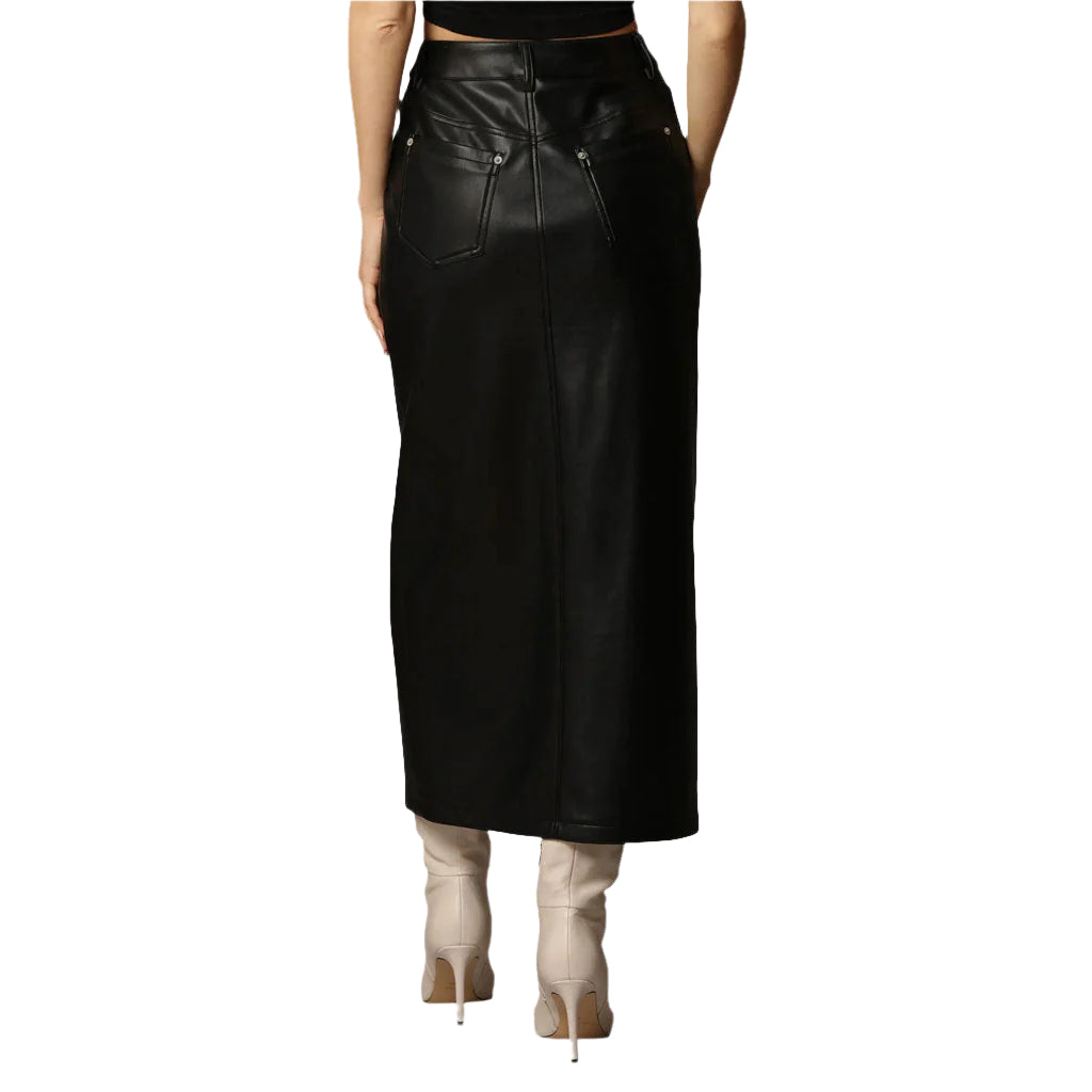 Classy Black Leg Slit Women's Leather Skirt - AMSEL LEATHERS