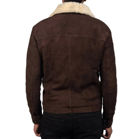 • suede leather jacket fur collar detail
