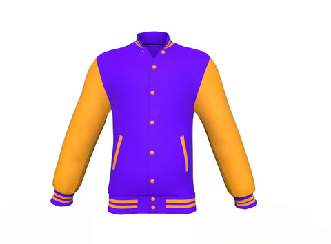purple varsity letterman jacket with leather sleeves cassian detail close up image 13