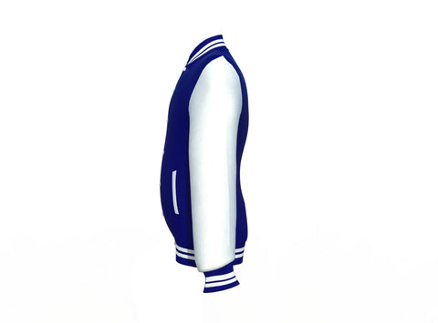 white varsity letterman jacket with leather sleeves henrik zipper detail