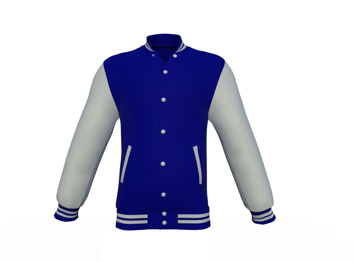 grey varsity letterman jacket with leather sleeves lucien detail close up image 13